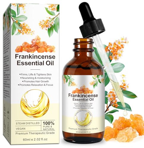 Aceite de incienso Frankincense 60 ml – 100% puro aceite esencial de incienso de Boswellia Serrata | Aceite natural para la piel para el rostro y el cuerpo | Vegano | Aromaterapia y relajación