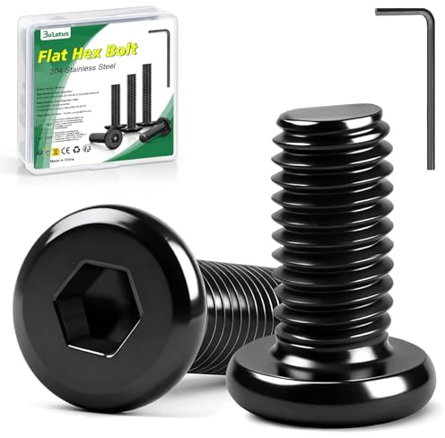 20 tornillos M5 x 12 tornillos negros, Bolatus hexágono interior plano, acero inoxidable A2 V2A, tornillos de cabeza plana con llave Allen para muebles, sillas de parque, aparatos eléctricos