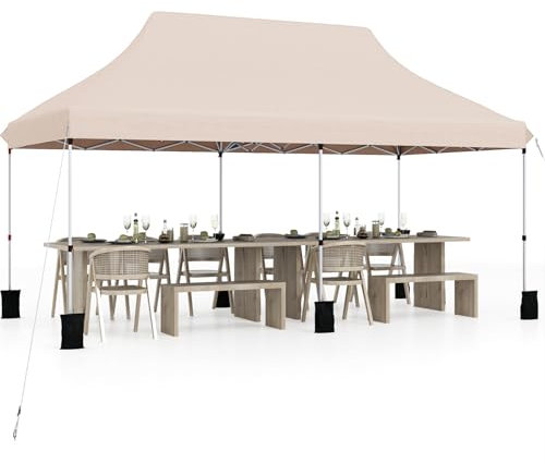 HOMASIS Carpa Plegable 6x3 m, Cenador Gazebo Exterior con Altura Ajustable, UV 50+, Impermeable Toldo, Bolsa de Transporte para Jardín, Boda, Fiesta (Beige)