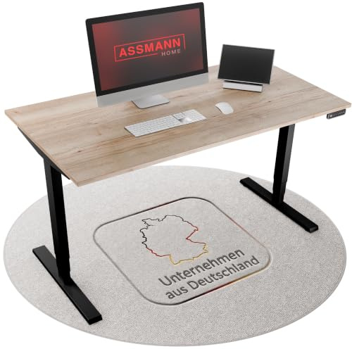 ASSMANN Höhenverstellbarer Schreibtisch elektrisch, 180x80cm, TÜV-geprüft | stufenlos verstellbar mit Aufprallschutz, ergonomischer Schreibtisch Made in Germany - Y-Line, Eiche Natura/Schwarz
