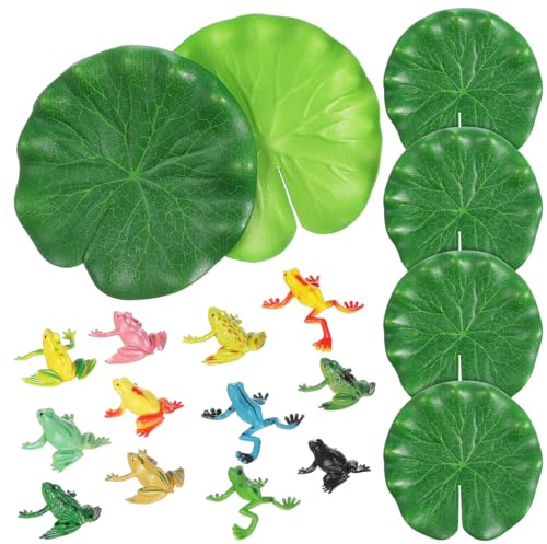 Toddmomy 16-Teiliges Frosch Spielzeug Set Mit Mini Frosch Figuren Und Künstlichen Seerosen Für Garten Dekoration Und Aquarium Zubehör