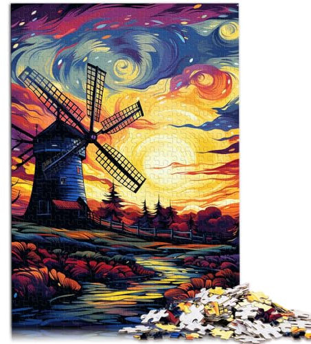 Puzzle 1000 Teile für Erwachsene Bunte Windmühlen Lernpuzzle 26 x 38 cm Geburtstagsgeschenk Geschenke Wandkunst für 14-Jährige