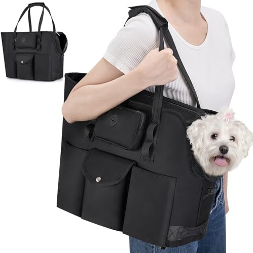 SlowTon Hundetasche - Tragetasche für Kleine Hunde, Atmungsaktive Welpentasche für Welpen und Katzen bis 5.5 kg mit Tasche und Sicherheitsleine für Reisen Camping im Freien