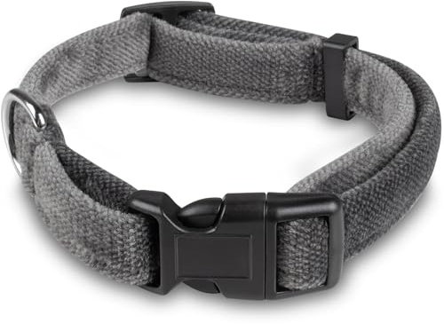 Bunty Handmade Dog Collar, Small - Luxury Soft Fabric Collars with Secure Metal D-Ring, Quick Release Buckle, Adjustable Size Buckles - Made in UK - Small (33/28cm), Grey