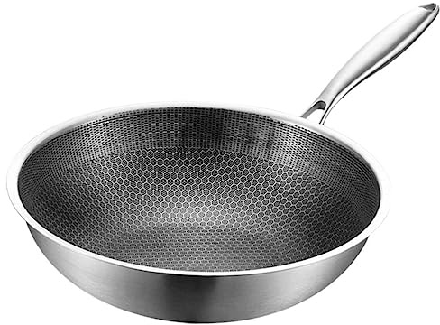 MOTHNUR Wok Inox Nid Abeille Antiadhésif Poêle Polyvalente Compatible Induction Et Gaz Cuisson Rapide Et Nettoyage Facile