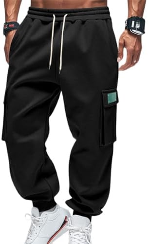 OLIPHEE Pantaloni Cargo Uomo con Tasche e Coulisse Elastico in Vita Casual Pantaloni Pile Uomo Invernali Sportiva Jogging Fitness Tuta Ginnastica Outdoor Sweatpants Men Autunno
