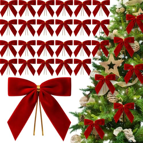 JrnSvp Rote Schleife, Weihnachtsdeko, 24 Stück 3.54 * 3.54Zoll Weihnachten Schleifen Dekoration, für Weihnachtsbaum, Kranz, Geschenkverpackung, Basteln, Hochzeiten(Rot)
