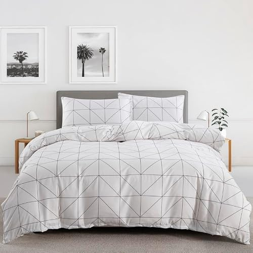 LYJKLST Bettwäsche 220x240 3teilig Bettbezug Braun-weißes Gitter - Bettwäsche-Sets 220 x 240 cm mit 2 Kissenbezüge 80x80cm, ÖKO-TEX Bettwäsche Bedding Gitter Braun-weiß