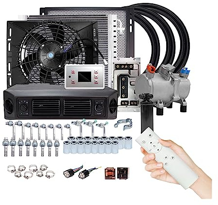 Compresor de aire acondicionado eléctrico Universal for automóvil, 12V, 24V, for coche, Van, Street Rod, clásico caliente Amplia Compatibilidad(Single Cool 12V)