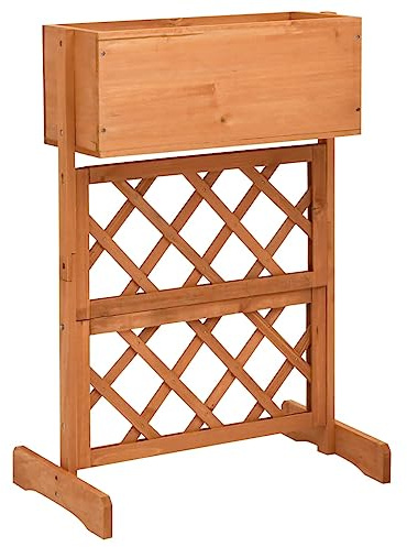 Garten-Pflanzkasten mit Spalier, Spalier-Pflanzkasten aus Tannenholz für Kletterpflanzen, Ideale Arbeitshöhe (Orange)