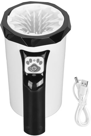 Automatic Dog Cleaner, Dog Washer Cup with Silicone, Portable Pet Cleaner for Large Dogs, Rechargeable Battery Powered Foot Scrubber for Mud Sand Dirt Removal (Black White)