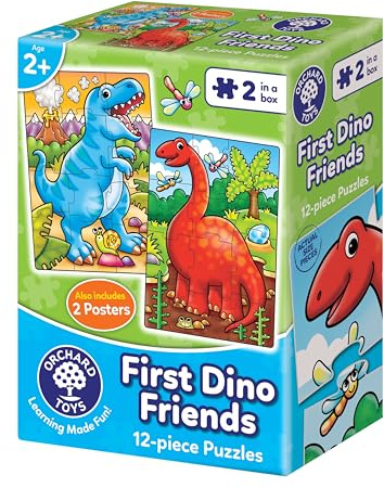 Orchard Toys First Dino Friends, 2 Dinosaur Jigsaw Puzzles with Posters for Toddlers, Early Learning Educational Toy Ages 2+