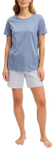 CALIDA Cotton Special Kurz-Pyjama Damen Aura Blue 44-46 | Schlafanzug, weich, pflegeleicht, elastischer Hosenbund