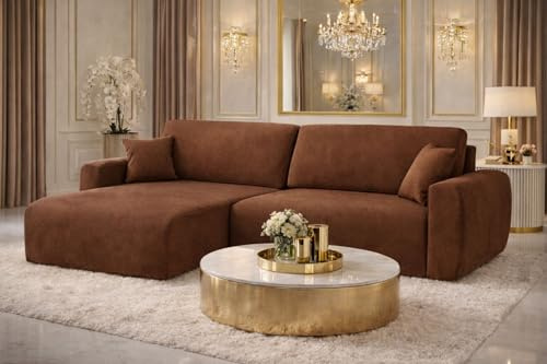 Kaiser Möbel Ecksofa mit Schlaffunktion und Bettkasten Ariel L – L-Form, Veloursstoff Salvador, Schlafsofa mit Liegefläche 200x140 cm, Modernes Wohnzimmersofa (Veluros-Salvador, Dunkelbraun, Links)