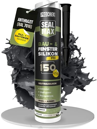 PROCREA® Premium Bausilikon 150 (anthrazit) [Allwetter-Silikon] Neutrales Fenster- und Universal-Silikon mit fungizider Ausstattung - Farbe dunkelgrau auch für Sanitär geeignet - Profi-Qualität