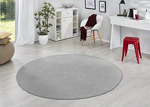 Hanse Home Teppich Fancy Rund – Wohnzimmerteppich einfarbig Modern Velours Teppich für Esszimmer, Wohnzimmer, Kinderzimmer, Flur, Schlafzimmer, Küche – Grau, Ø133cm