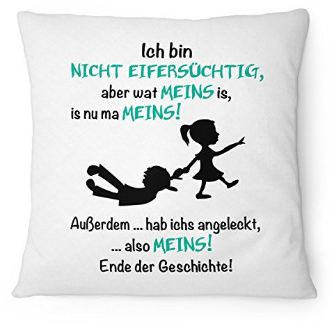 Fashionalarm Kissen Ich bin nicht eifersüchtig - 40x40 cm mit Füllung | Lustige Geschenk Idee mit Spruch für Freundin Ehe Frau Paare Valentinstag, Farbe:weiß