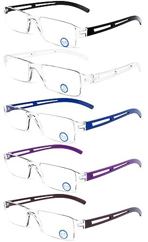 DOOViC 5-Pack Anti Blue Light Blocking Reading Glasses Rectangular Clear Lens Rimless Frame UV Protection Blue Ray Filter Computer Glasses Reaers for Men/Women +3.5