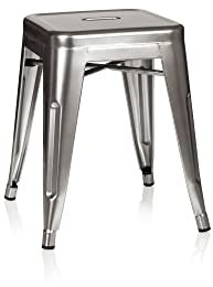 hjh OFFICE 645005 Metall Hocker VANTAGGIO Platin Silber Sitzhocker im Industry-Design, stapelbar, niedrig