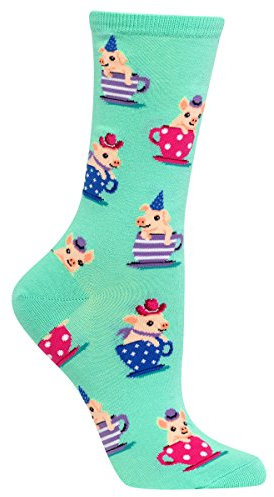 Hot Sox Damen Animal Series Novelty Casual Crew Socks, Teetasse Schweine (Jade), Schuhgröße: 34-10