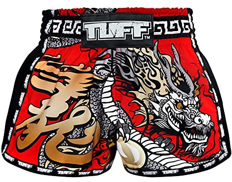 TUFF Sport Retro Muay Thai Boxshorts Kampfsport Kleidung Training Gym Trunks Klassisch Slim Cut, Tuf-mrs205-rot, XX-Large