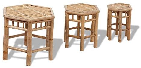 vidaXL Bambus Hocker 3er Set Bambustisch Beistelltisch Blumenhocker Bambushocker