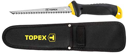 TOPEX Handsäge für Gipskarton 150 mm mit Schutzhülle gehärtete Klinge doppelseitige Verzahnung ergonomischer Griff