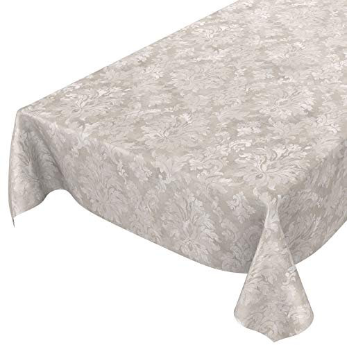 Wachstuchtischdecke abwaschbar Garten Tischdecke Wachstuch Rund Oval Eckig Indoor Outdoor Barock Rankenmuster Hellgrau-Beige 100x140cm