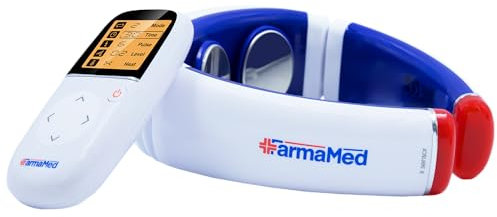 FARMAMED Hals-Elektrostimulator, Mit Wärme gegen Muskelschmerzen, multifunktionales Elektrostimulationsgerät mit kabelloser Fernbedienung und LCD-Display