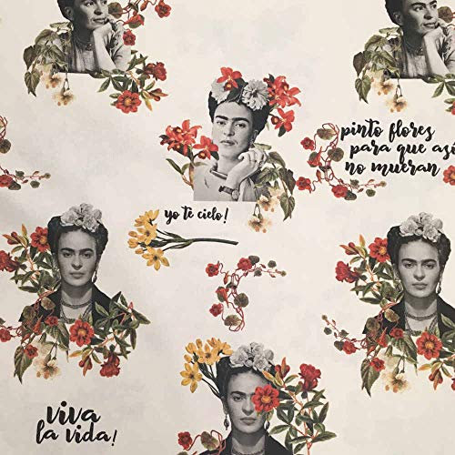 Kt KILOtela - Canvas-Stoff, Digitaldruck, Half Panama, 100% Baumwolle, Breite: 140 cm, Länge wählbar, 70 in 70 cm, Frida - Viva la Vida