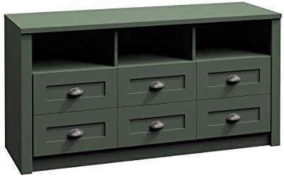 Tv Schrank Prowansja K6S, Fernsehenschrank, Kommode, Fernsehentisch, Unterschrank, Lowboard mit 6 Schubladen (Grün)