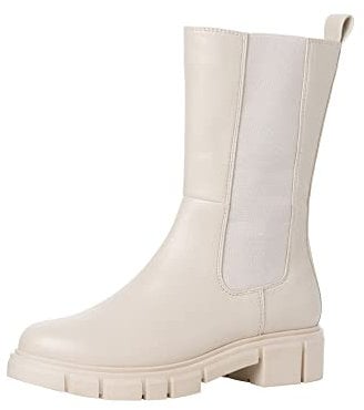 MARCO TOZZI Stivaletti Chelsea Donna in Pelle Sintetica Tacco a Blocco, Beige (Cream), 39 EU