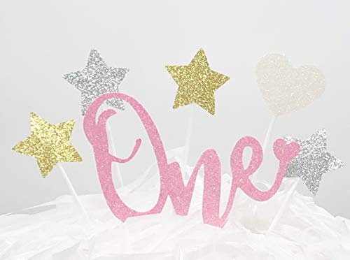 AILEXI 6 Zählungen Glitzer Kuchen dekorieren Topper - One - Rosa Set