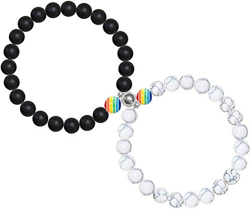 VELESAY 1 Paar Magnetisch LGBT Armbänder für Damen Herren Regenbogen Armband Homosexuell & Lesben Pride Armband Gay & Lesbian Armband Homosexual Homosexuell lesbisches Lesbe Armbänder LGBTQ