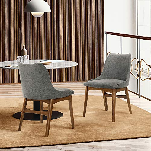 Armen Living Azalea Fabric Wood Dining Side Chairs-Set of 2, Rubberwood Foam, Charcoal/Walnut, 19 SH