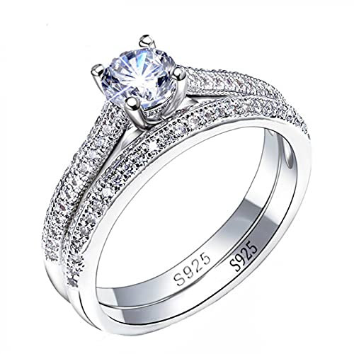 GoodLuck 925 Silberringe für Frauen Einfaches Design Doppelte stapelbare Modeschmuck Braut-Sets Hochzeit Verlobungsring Zubehör