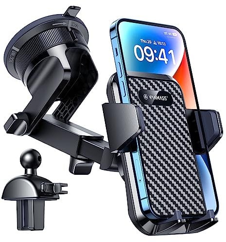 VANMASS Best 2025 Upgraded Car Phone Holder【Rotate Lock & Super Strongest Suction】 Mobile Phone Mount Dashboard Windscreen Vent Universal Handsfree Cradle for iPhone 16 Pro Max 15 14 13 Samsung