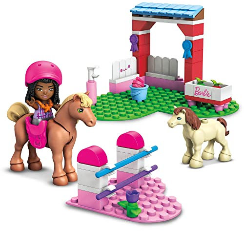 Mega Construx Barbie Maneggio con Ostacoli - Set Costruzioni con Micro Bambola, Cavallo e Pony - 68 Mattoncini + Accessori - Regalo Bambini 4+ Anni