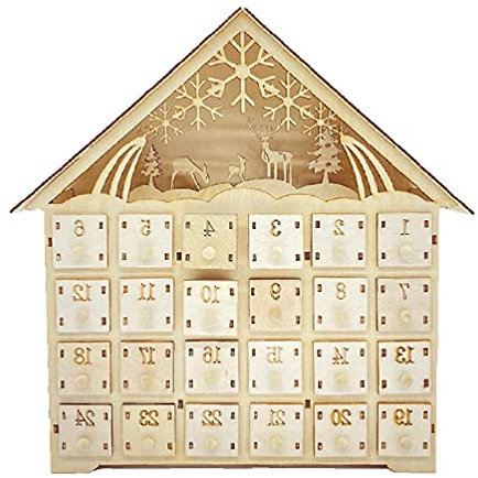 Hölzern Weihnachts Adventskalender,LED Holzschublade Countdown Bis Weihnachten,Weihnachten Countdown Kalender, Geschenke Für Kinder,Weihnachten Ornaments