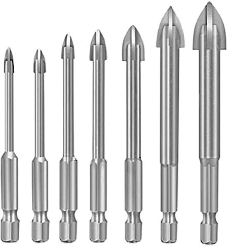 Effizientes Universal-bohrwerkzeug, 7 Stück Glasbohrer Sechsecke Fliesenbohrer mit Titan-beschichtung Keramikbohrer 3mm/4mm/5mm/6mm/8mm/10mm/12mm Bohrwerkzeug für Glas Fliesen Spiegel