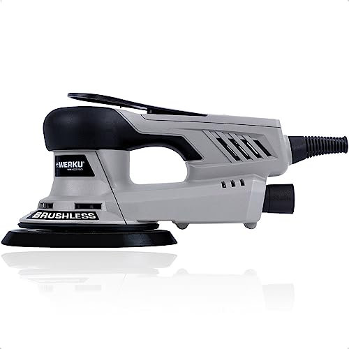 Werku WK400750, Lijadora Circular Rotorbital, Calidad Profesional, Motor Brushless, Potencia 350 W, Disco 150 mm, Órbita 5 mm, Incluye Disco Lijado y Manguera Aspiración
