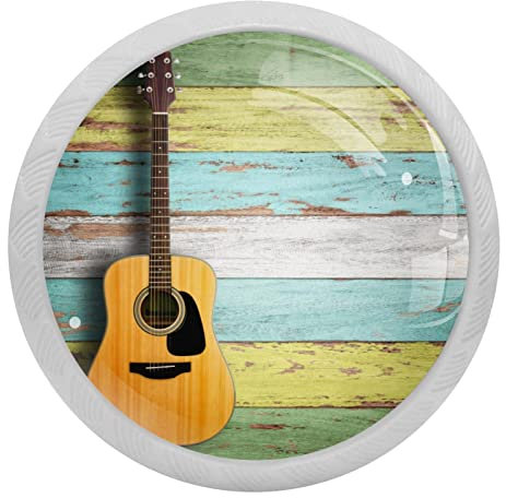 4 Stück Gitarrengriffe auf Holzbrett, Kristallglas, rund, für Schrank, Kommode, Kleiderschrank, etc