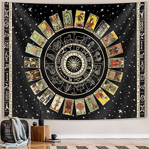 ARTCREATOR Stern-Tarot-Karte, Wandteppich, spiritueller Wandteppich, Sternzeichen, Astrologie, Hexenkonstellation, ästhetischer Wandteppich, Mädchenzimmer (schwarz, 150x198 cm)