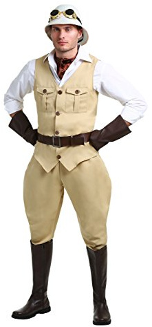 Fun Costumes Men's Safari Hunter Expedition Costume Includes Vest, Jodhpur Pants, Pith Helmet, Gloves, Belt, Goggles Small