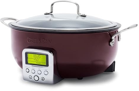 GreenPan Elite Essential Smart Electric 6QT Skillet Pot,Sear Saute Stir-Fry and Cook Rice, Healthy Ceramic Nonstick and Dishwasher Safe Parts, Easy-to-use LED Display, PFAS-Free, Fantasy Fig