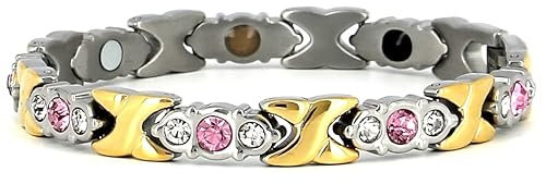 Magnetisches Armband zur Schmerzlinderung mit rosa und weißen Kristallen