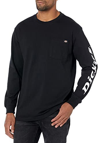 Dickies Men's Long Sleeve Wordmark Graphic T-Shirt, Knit Black, 2X