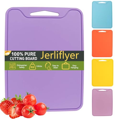 Jerliflyer 11,8 x 8,7 Zoll Schneidebrett Silikon, BPA-frei Hängende Schneidebretter, Flexibel Kratzfest Rutschfest Schneidbretter Matten, Spülmaschine für Küchen Hackbretter (Lila)