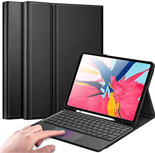 QYiiD Funda con Teclado para iPad Pro 12.9 2021 5th Generation/Pro 12.9 4th/3rd Generation, Funda de Cuero Ultra Delgada con QWERTY Teclado Bluetooth Inalámbrico Desmontable, Black
