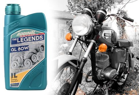 Getriebeöl Addinol GL80W 2-Takt auf Mineralölbasis, 1 Liter, Verschleißschutz für Simson MZ Oldtimer + Bisomo Sticker